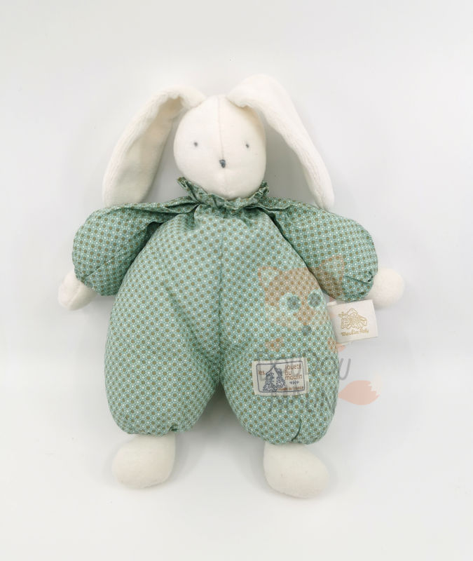  les douillettes peluche lapin vert blanc 25 cm 